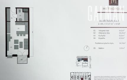 Príjemný 1i byt v centre DOWNTOWNU s recepciou, projekt METROPOLIS, Bottova ul., 37,37 m2