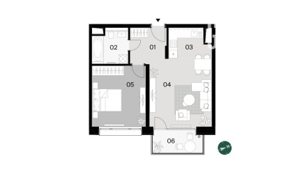 DOWNTOWN YARDS, tichý 2i byt s exteriérom, orientovaný do VNÚTROBLOKU v nízko podlažnom objekte D, NOVOSTAVBA,  58,91 m2