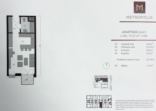 Príjemný 1i byt v centre DOWNTOWNU s recepciou, projekt METROPOLIS, Bottova ul., 37,37 m2