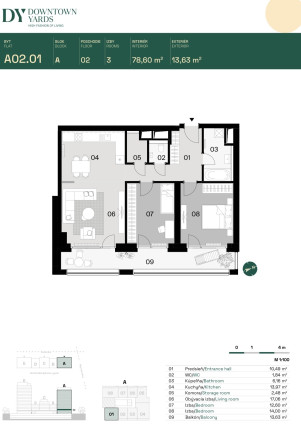 DOWNTOWN YARDS, príjemný 3i byt s veľkým exteriérom, orientovaný do VNÚTROBLOKU v objekte A, NOVOSTAVBA, 92,23m2 - fotografia 17